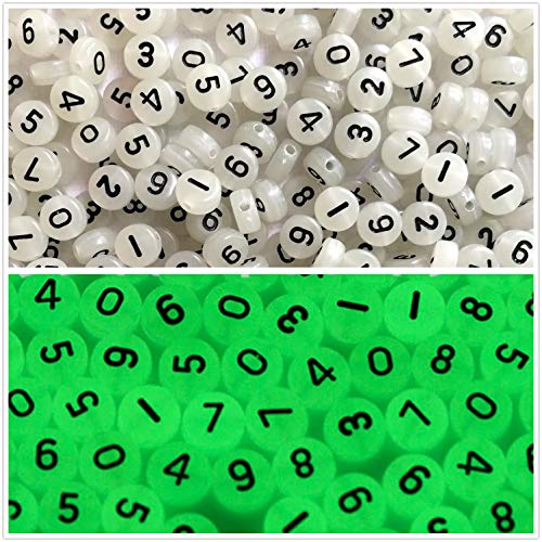 Amaney 500pcs Number Beads 7x4mm Mixed Number Beads Acrylic Round Shape Loose Beads (Glowing in the Dark) - color: Glow, size: 7x4mm