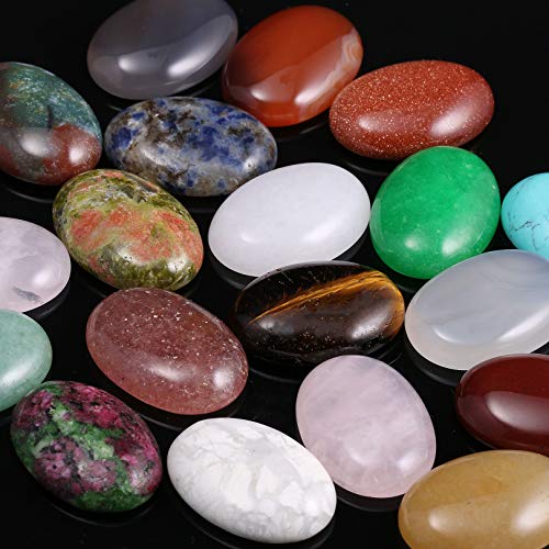 Natural Stone Cabochon Beads, 20 Pieces Oval 18x25mm Crystal Quartz Random Color for Jewelry DIY - size: 18x25mm