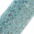 Natural Blue Apatite Beads, 4mm 90pcs Small Round Faceted Loose Gemstones for DIY Jewelry Making, Handmade Bracelet and Necklace Crafting, with Size Card - color: Blue Apatite, size: 4mm
