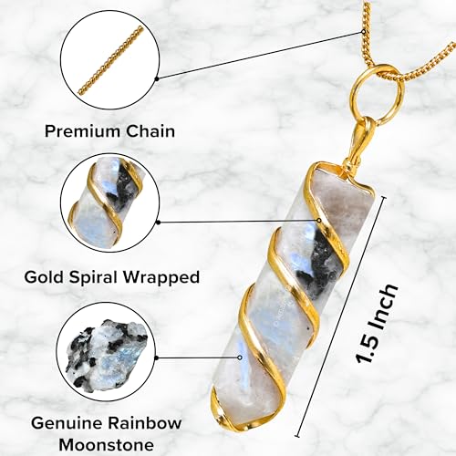 Amazing Gemstone Moonstone Necklace for Women - Premium Rainbow Moonstone Crystals Necklace for Women - Jewelry to bring Balance, Harmony, Creativity, Endurance and Inner Confidence. - color: Rainbow Moonstone - Gold