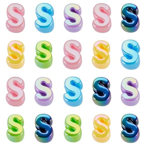 Beadthoven 20pcs Big Letter S Beads Large Hole Bubble Alphabet Acrylic Beads Charm Iridescent Plastic S Shape Loose Chunky Spacers for Jewelry Making Bracelet Necklace Keychains Shoelaces Crafts - color: S