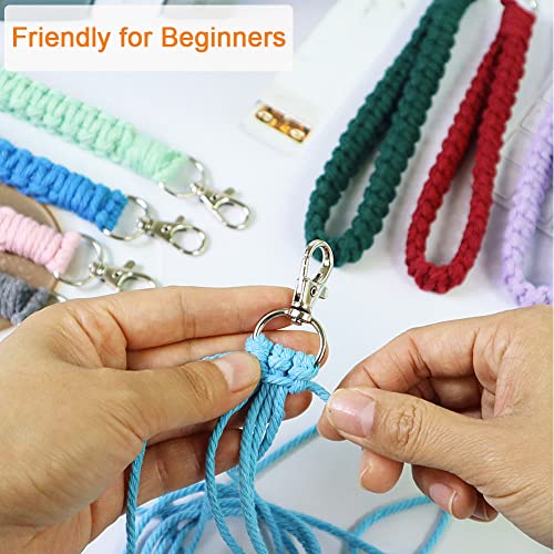Adult DIY Craft Keychain Making Kit Boho Macrame Keychain Kit Includes Key Rings Precut Macrame Cord Instructions to Make Cute Keychains and Lanyards Kids Crafts Projects Kits Macrame Beginners - color: Macrame Keychain Kits
