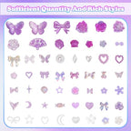 Cynailli 350 Pcs Junk Case Charms Purple 3D Resin ABS Rose Flower Bows Butterfly Charm with Bows Moon Heart Pearls Fun Beads Flatback Resin Charms for Craft DIY - color: color-S7