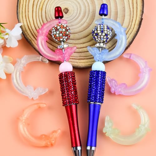 20Pcs Glow in The Dark Moon Focal Beads for Pens Colorful Moon Fancy Space Beads for DIY Craft Beadable Pens Keychain Bracelet Necklace Earrings Jewelry Making - color: Luminous Moon