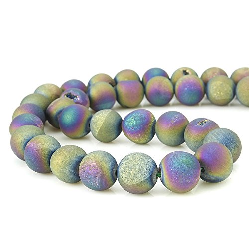 RUBYCA Round Dyed Electroplated Druzy Agate Quartz Crystal Gemstone Beads (1 Strand,Rainbow, 6mm) - color: Rainbow Color, size: 6mm