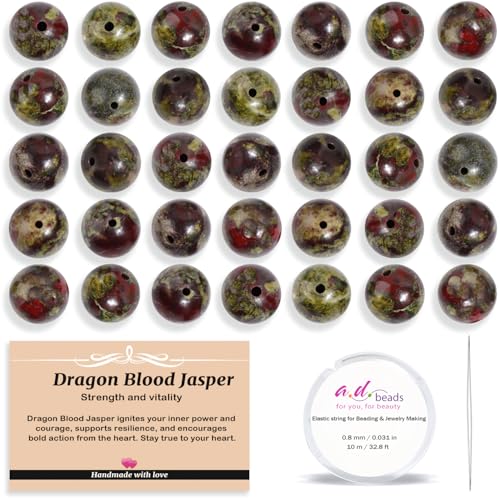 AD Beads 120pcs 6mm Natural Bloodstone Round Beads, Healing Energy Gemstone DIY Jewelry Kit with Elastic Cord and Needle - color: Bloodstone, size: 6mm-120pcs