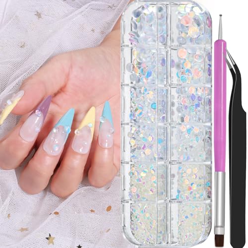 1600Pcs Half Round Resin Bubble Beads,2-6mm AB Colorful Flatback Pearls Beads,Mini Iridescent Crystals No Hole with Pickup Tools for Nail Charms Handmade Phone Case(16-K1-AB-bubble-beads) - color: 16-K1-AB-bubble-beads