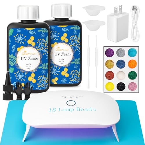 Bsrezn 200g UV Resin Kit with Upgraded Light 18 Beads, Crystal Clear Solar Activated UV Epoxy Resin for Jewelry Making (100g x 2) - size: medium light kit