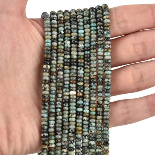 160pcs 4x2mm Natural African Turquoise Disk Rondelle Spacer Semi Precious Gemstone Loose Stone Beads for Jewelry Making 15 Inch - color: African Turquoise