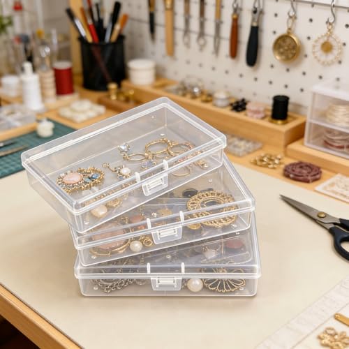 12 Pack Rectangular Clear Plastic Storage Containers Box with Hinged Lid for Beads and Other Small Craft Items (5.3 x 3.1 x 1.18 inch) - size: 5.3 x 3.1 x 1.18 inch