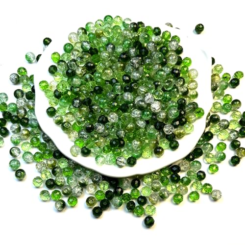 660pcs Green Glass Beads, 8mm Assorted Color Crystal Facted and Round Crackle Beads for Plant DIY Bracelet Necklace Earring Craft Kit - color: green
