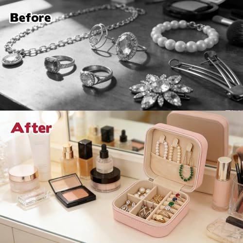 First Communion Travel Jewelry Box, Small Pink Case with Zipper & Soft Lining, Christian Keepsake Organizer for Rings Earrings Necklaces, Religious Keepsake Gift for Girls (1, Pink) - color: Pink