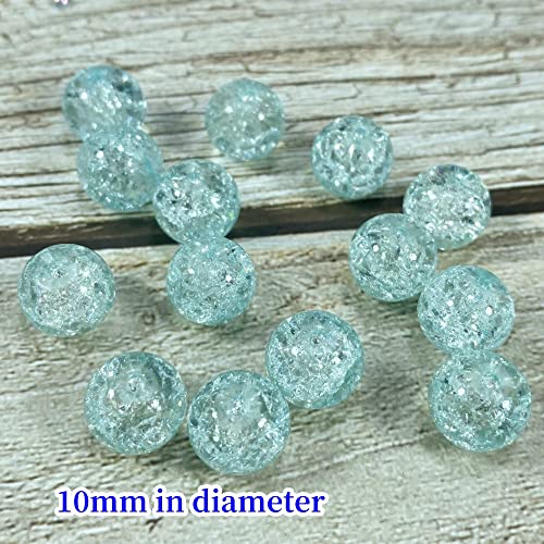 100pcs Crackle Glass Beads 10mm Round Crystal Glass Spacer Crafts Beads for Jewelry Making Necklace Bracelet Earrings DIY Crafts(Light Blue) - color: Light Blue, size: 10mm