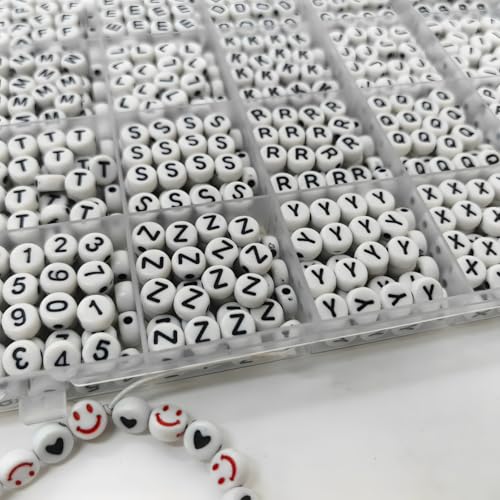 Black Alphabet Beads A-Z 1350+Pcs Letter Bead, Acrylic 4x7mm Round Digit Letter Beads Kits,Bracelets Necklaces DIY Jewelry Making Kits (Black,1350+PCS) - color: Black