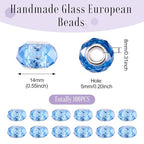 100pcs 14mm Large Hole Beads Glass Crystal Faceted Beads Blue European Crystal Spacer Bead for Necklace Earring Bracelet Crafts Jewelry Making - color: Blue