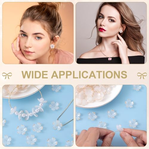 100pcs Cherry Blossom Beads, 5-Petal Gradient Acrylic Flower Beads, Mini Spacer Hair Accessories Halloween Christmas for Bracelets Earring Jewelry Making- White - color: White-B Styles