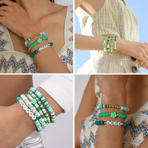 3500pcs Green Clay Beads for Bracelets Making 6mm Heishi Beads Polymer Flat Round Disc Clay for Jewelry Making Green Bead Crafts - color: Green