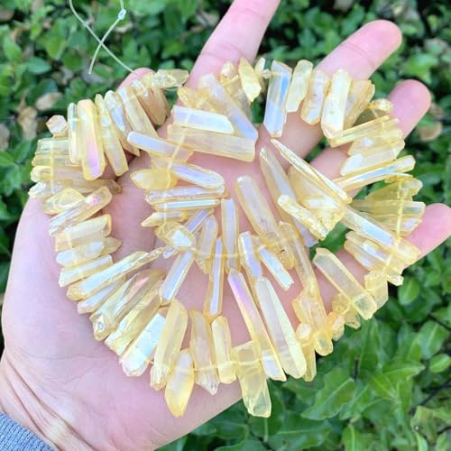 Adabele 15 Inch Natural Raw Healing Crystal Quartz Gemstone Loose Beads Small Drilled 15 Inch Topaz Yellow AB Titanium Coated Chakra Gem Stone Drop Stick GA11 - color: Topaz Yellow Ab, size: Small Size (15 Inch/1 Strand)