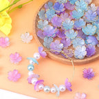 100pcs Cherry Blossom Beads, 5-Petal Gradient Acrylic Flower Beads, Mini Spacer Hair Accessories Halloween Christmas for Bracelets Earring Jewelry Making- Blue & Purple1 - color: Blue & Purple1