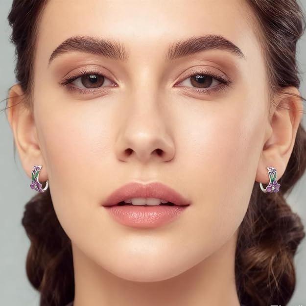 LAZA 925 Sterling Silver Hoop Earrings for Women, Sterling Silver Butterfly Hoops Colorful Flowers Hoop Huggie Earrings Hypoallergenic Jewelry Gifts for Women - color: Flower Earrings