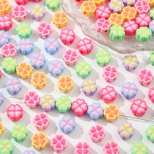150pcs Acrylic Clover Beads Colorful Flower Beads Rainbow Clover Beads for Jewelry Making Handmade DIY Bracelet, Charms Keychain Craft Supplies (Rainbow Clover) - color: rainbow Clover