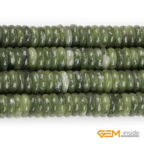 GEM-Inside 2x6mm Natural Green Canada Jadeite Jade Semi-Gemstone Heishi Disc Rondelle Spacer Beads for Jewelry Making Full 15" Strand Energy Stone Healing Power Crystal - color: Green Canada Jadeite Jade