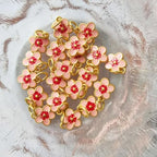 Xeahung 20 Pcs Double Sided Flower Charms Bulk for Jewelry Making Gold Flower Pendant for Bracelet Necklace Earrings Keychain DIY Crafts Crafting Christmas Birthday Gifts - color: Pink