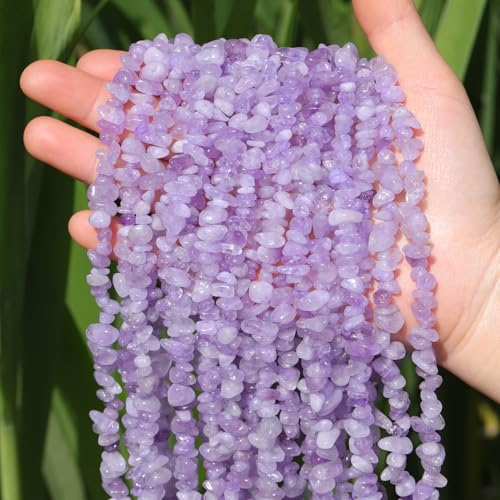 400pcs Natural Chip Stone Beads for Jewelry Making Lavender Amethyst 5-8mm Irregular Gemstones Healing Crystal Loose Rocks Bead Hole Drilled for Ring Earrings Necklace Bracelet Making DIY Art Crafts - color: Lavender Amethyst (2 Strands-62")