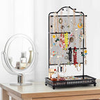 Meangood Black Jewelry Organizer Stand, Earring Holder Rack for Hanging Earrings Necklace Bracelets Watches Jewelry Display Large Rings Storage as Women Gift - color: Earring Black