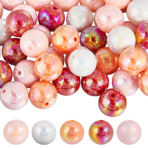 50Pcs 5 Colors Pink AB Beads Valentine's Day Beads Bulk 20mm Romantic Round Acrylic Holiday Multicolor Bubblegum Gumball Beads for Crafts Jewelry Making Bracelets Necklaces Home Decoration - color: Pink Ab