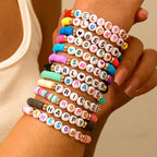 Friendship Bracelets Boho Stackable Bracelets for Women Surfer Heishi Clay Bead Bracelets Stretch Preppy Bracelets Colorful Boho Bracelets for Women - color: 12PCS Red Believe
