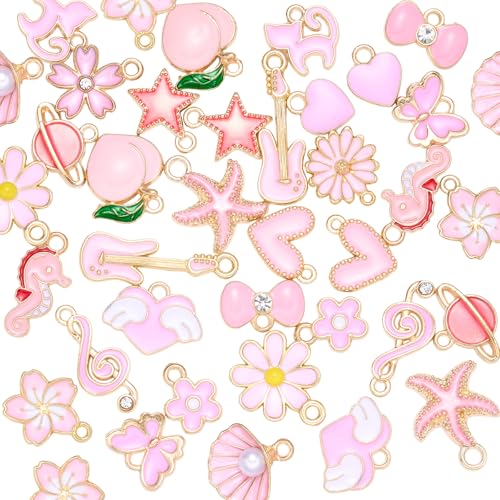Assorted Enamel Charms for Jewelry Making Bulk Cute Small Alloy Charms Pendant for Bracelet Earring Necklace - color: Pink