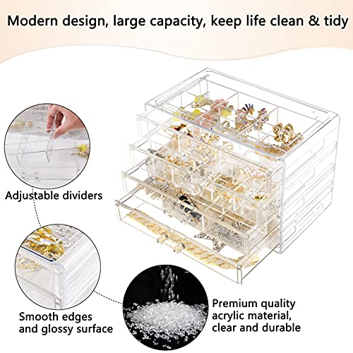 Weiai Acrylic Jewelry Box, 72 Grids Clear Jewelry Organizer with Adjustable Dividers, Large Capacity Earring Ring Gift Boxes - size: 4 Drawers