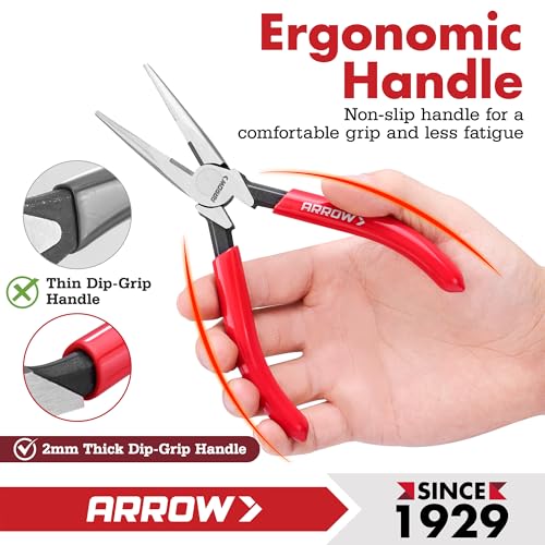 ARROW 6" High Leverage Needle Nose Pliers with Side Cutters, Long Nose Pliers for Gripping, Wire Bending, Cutting - size: 6 INCH