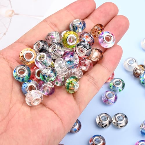 PIPITREE 100PCS Acrylic Beads 9 * 14mm Focal Beads for Pens Acrylic Flat Bulk Bead Ink Spot Pattern Mixed Color 6mm Large Hole Bead for Keychains Beadable Pens DIY Crafts Jewelry Making & Gift Giving - color: Ink Spot Pattern