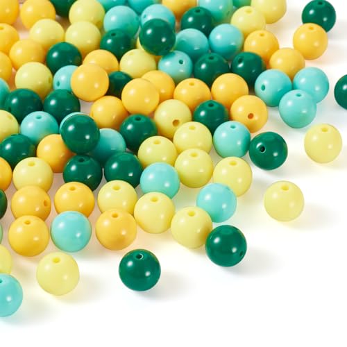 100 Pcs 11.5-12mm Bubblegum Beads Opaque Acrylic Chunky Loose Spacer Round Focal Beads for Jewelry Making Bracelet Necklace Keychain Craft Art Making,Hole:1.8mm,Dark Green - color: Dark Green