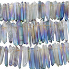 rockcloud Natural Rock Crystal Points Titanium Coated Clear Quartz Sticks Spikes Top Drilled 15 inch Strand,Grey&AB Crystal - color: #12-Grey&AB Crystal