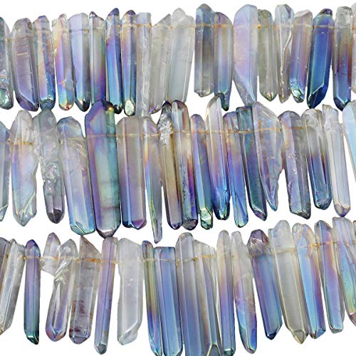 rockcloud Natural Rock Crystal Points Titanium Coated Clear Quartz Sticks Spikes Top Drilled 15 inch Strand,Grey&AB Crystal - color: #12-Grey&AB Crystal