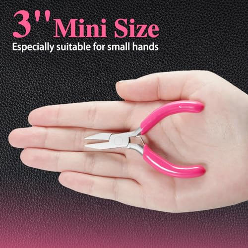 SPEEDWOX Mini Pink Nose Pliers, 3 Inch Duckbill Pliers for Jewelry Making, DIY Craft & Hobby Supplies - style: 3" Flat Nose Pliers