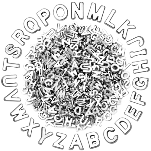 Augshy 700Pcs Large Letter Beads Silver Plastic A-Z Mixed Alphabet Shape Beads for Jewelry Making Bracelets Necklaces Key Chains Shoelaces Crafts Party Decor(9x12mm) - style: Silver Alphabet Style