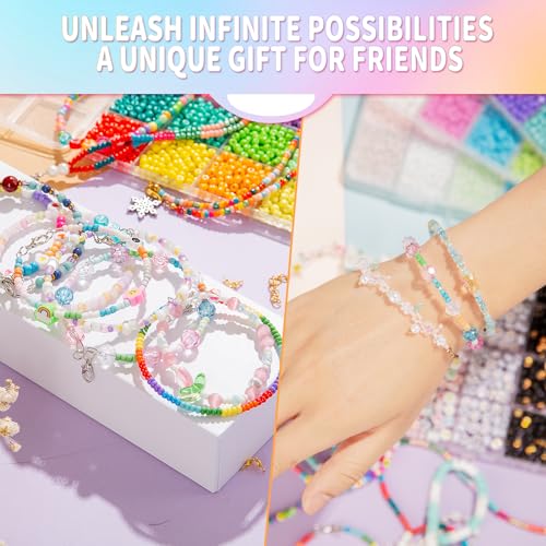 Goldwise Friendship Bracelet Kit, 16000 pcs with Seed Beads (2/3/4mm), Clay Beads, 7 Styles Letter Beads (A-Z), Variety of Charms, DIY Jewelry Making Crafts - size: 6 BOXES