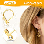 12Pack Gold Earring Hooks for Jewelry Making, Leverback Ear Wire Findings Women Ear Ring Charms, Lever Back Dangle Earring Clasps - Stainless Steel