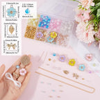 SUNNYCLUE 1 Box 430pcs DIY 4 Sets Flower Bracelet Making Kit Enamel Flower Charms Spring Light Gold Plated Violet Flowers Bowknot Leaf Electroplate Clear Ab Colors Bead for Jewelry Making Beginners - style: Flower
