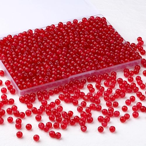 500Pcs Red Glass Beads for Bracelets, 6mm Round Glass Crystal Beads for Bracelet Jewelry Making Kits and DIY Crafts Earring Necklaces Suitable for Beginners(Red) - color: Red