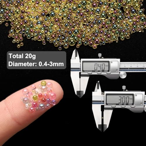 Iridescent Glass Tiny Bubble Beads, 0.4-3mm 20g No Hole Micro Mini Round Deep Yellow Water Droplets Beads - Applications: for Resin Filler, Nail Art, Dollhouse Bath Tub, 2-Pieces - color: Deep Yellow, size: φ0.4-3mm