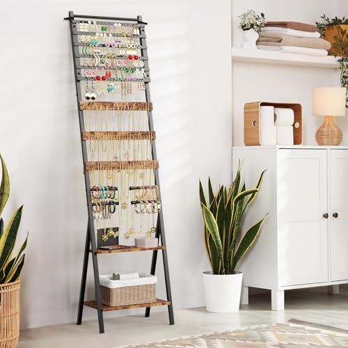 Jewelry Organizer Stand, Jewelry Floor Stand, Floor Jewelry Stand with Necklace Holder Earring Organizer, Standing Jewelry Organizer for Watches, Rings, Bangle