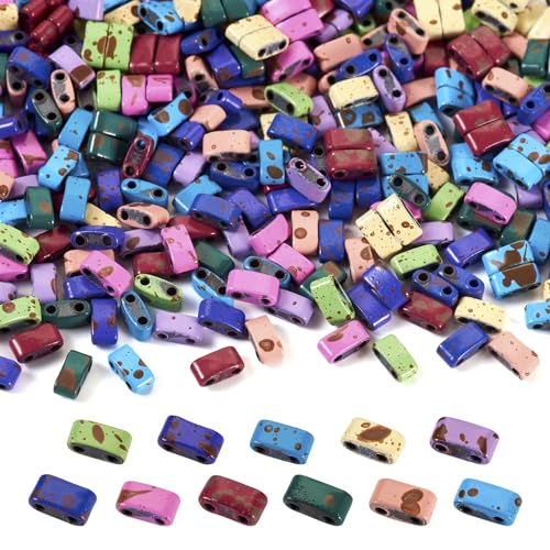 Pandahall 440Pcs Multi-Strand 2 Hole Tila Beads - Synthetic Hematite & Colorful Seed Beads for DIY Jewelry Making - color: Hematite 11 Colors, 440pcs