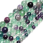 70PCS Natural 8MM Healing Gemstone, Fluorite Energy Stone Round Loose Beads, Semi-Precious Crystal Beads with Free Elastic String for Jewelry Making DIY - color: Fluorite