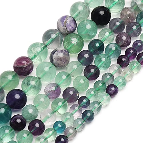 70PCS Natural 8MM Healing Gemstone, Fluorite Energy Stone Round Loose Beads, Semi-Precious Crystal Beads with Free Elastic String for Jewelry Making DIY - color: Fluorite