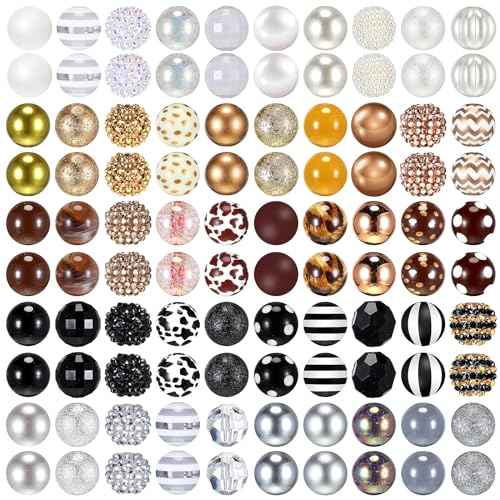 Huquary 100 Pcs 20mm Rhinestone Bubblegum Beads for Pens Mixed Crystal Resin Chunky Beads for DIY Craft Keychain Necklace Bracelet Jewelry Making(Retro Color) - color: Retro Color